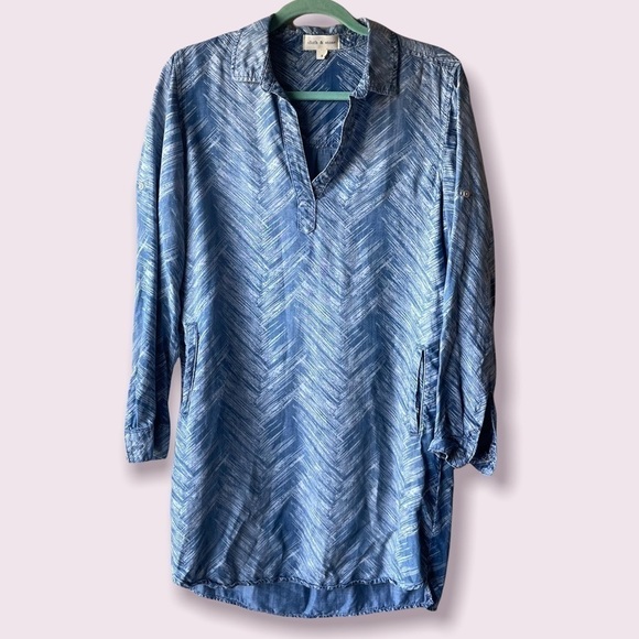 Cloth and Stone Blue Chevron Long Sleeve Shirt‎ Dress - Picture 2 of 9